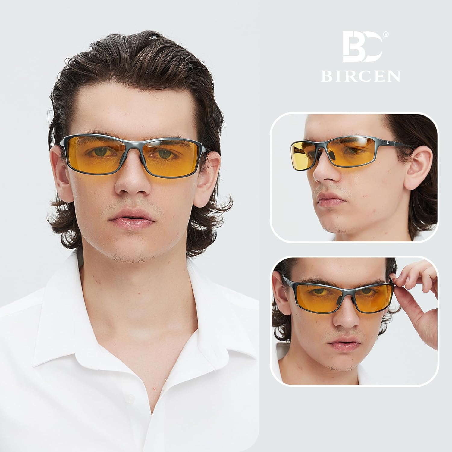 Bircen Night Vision Glasses for Driving: Al-Mg Metal Yellow Anti-Glare Night Glasses Reduce Eye Strain for Drivers Rain Snow - Image 2