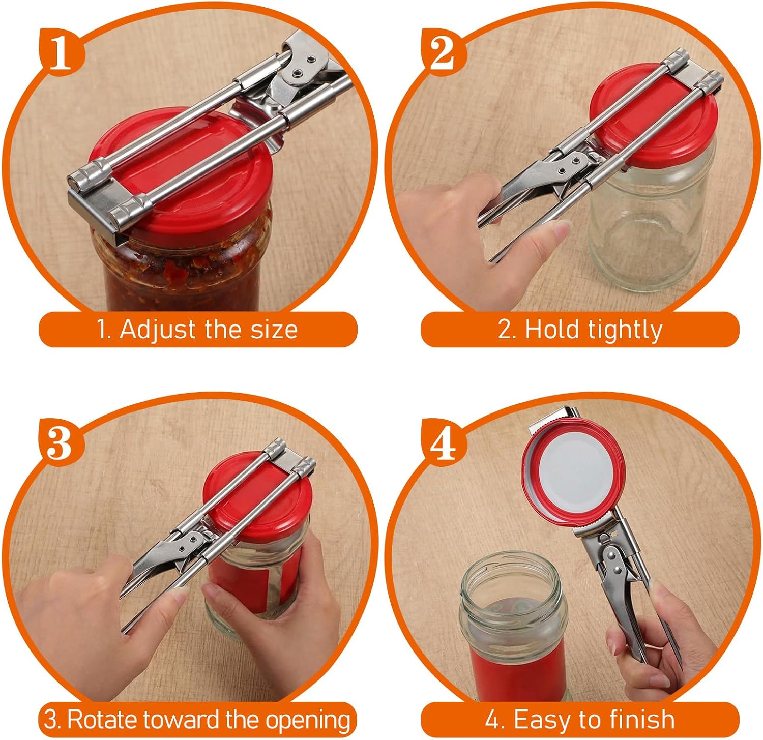2 Pack Kitchen Jar Openers for Seniors, Stainless Steel Multifunctional Lid Opener, Easy Grip Bottle Opener for Weak Hands, Adjustable Kitchen Jar Grippers for Arthritis