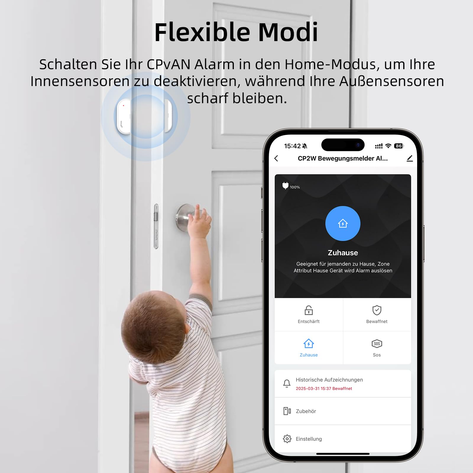 CPVAN Alarmanlage Haus, WiFi PIR Bewegungsmelder Alarm, DIY Einbruchschutz Fenster/Türsensor mit Fernbedienung & APP, Kein Vertrag & Gebühr,Weiß