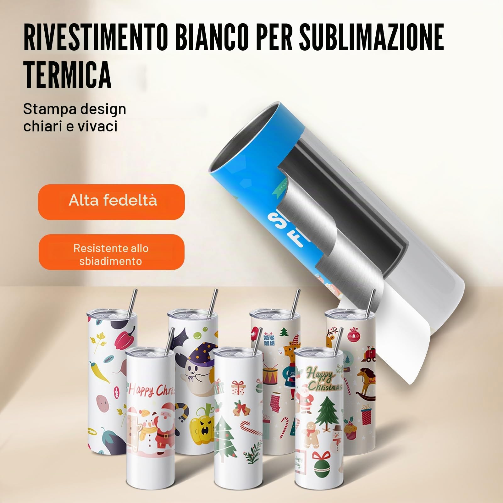 VEVOR Confezione da 12 Bicchieri per Sublimazione, Bicchiere Vuoto da 20 oz, Bicchieri a Doppia Parete in Acciaio Inossidabile con Cannuccia, Coperchio, Pennello, Base, Pellicola Termoretraibile