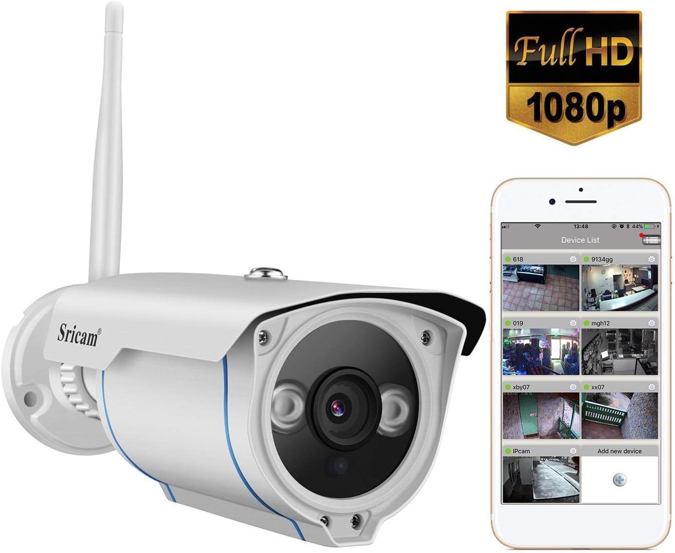 Sricam Wireless Outdoor Security Camera 1080P Waterproof Wifi Surveillance Bullet IP Camera with Motion Detection Alarm - 15M Night Vision for Android/iOS/PC