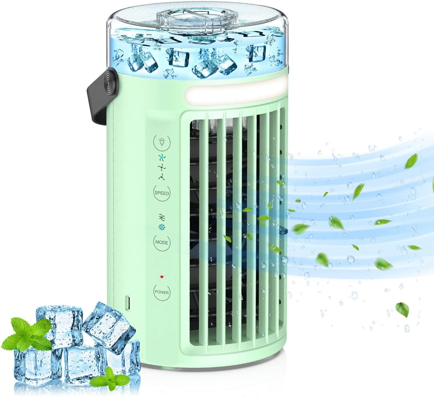 Auzro 冷風扇 多機能ミニ冷風機 強力 人気 冷却 加湿 卓上 自宅用 オフィス 車中泊 ポータブル 省エネ 日本語取扱説明書 (グリーン) パーソナル