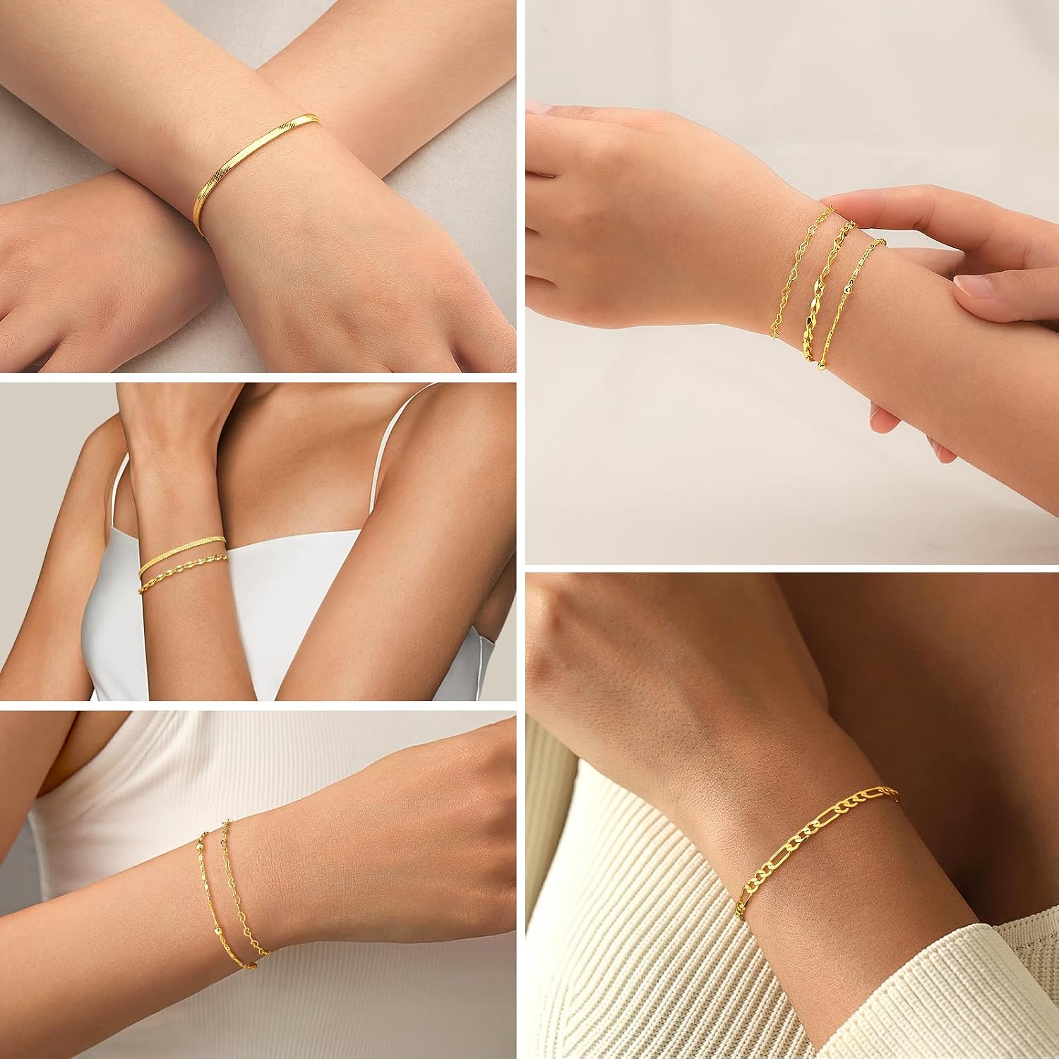 Soleebee Gold Bracelets Set for Women Adjustable 14K Real Gold Plated Jewelry Dainty Stackable Link Bracelets Waterproof Trendy Thin Paperclip Chain Bracelets Fashion Accessories for Women image 4