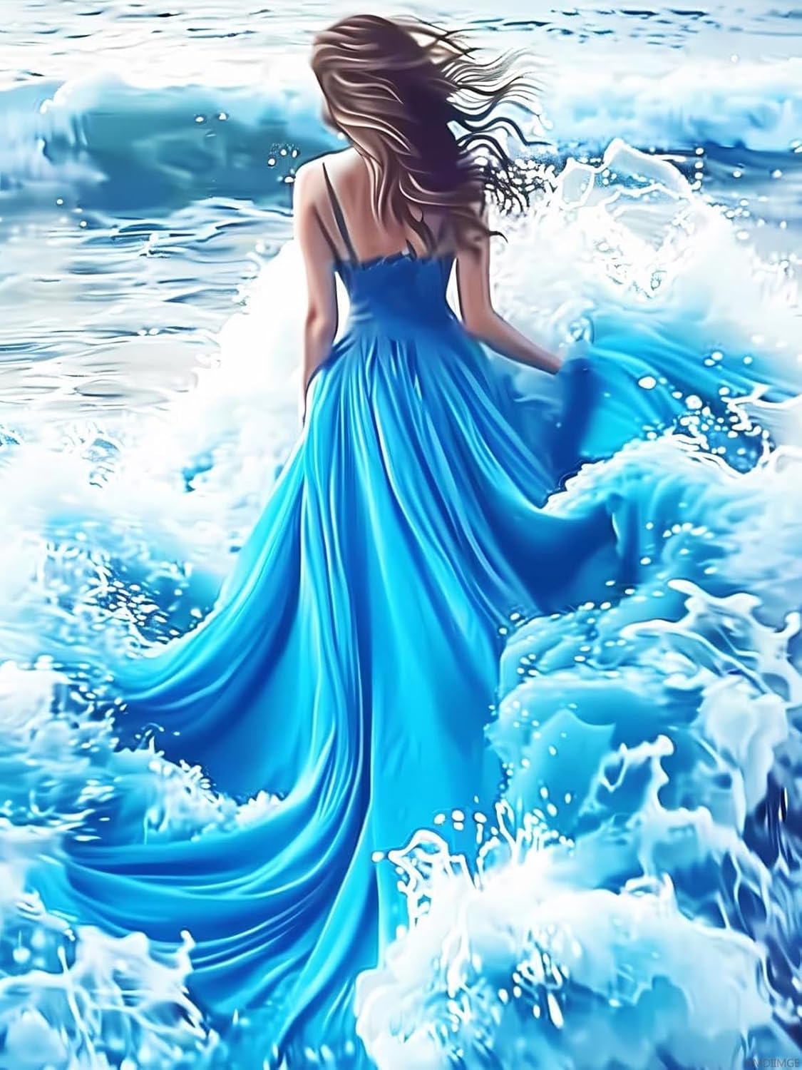 5D Diamond Painting Kits The Woman in the Blue Wedding Dress in the Waves Diamond Art Kits for Adults DIY Round Full Drill Paintings with Diamonds Gem Art for Adults Home Wall Decor 12x16 inch