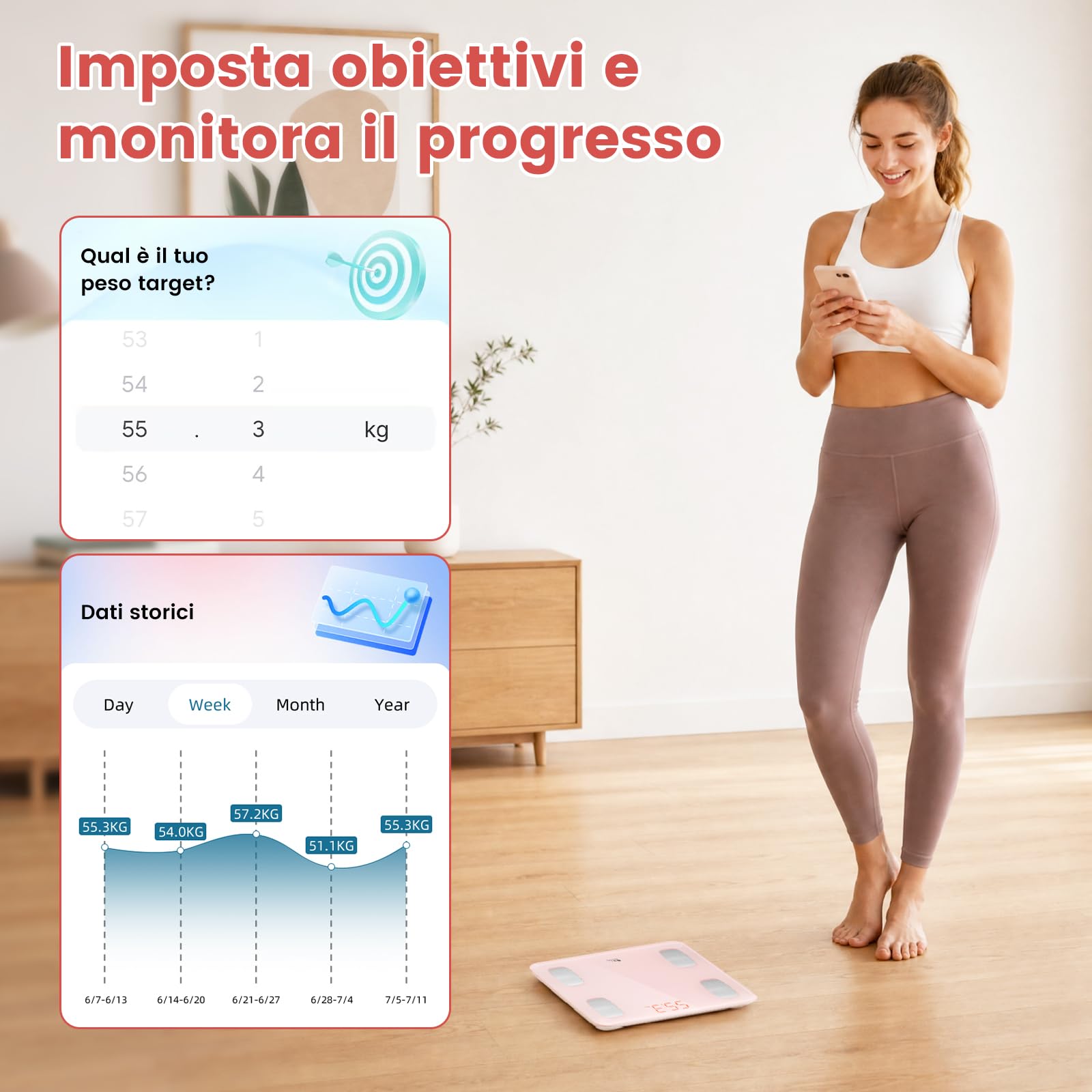Himaly Bilancia Pesa Persona Digitale Bilancia Pesapersone Impedenziometrica Professionale Elettronica, Compatibile con Bluetooth, Peso di 180 kg per IOS e Android