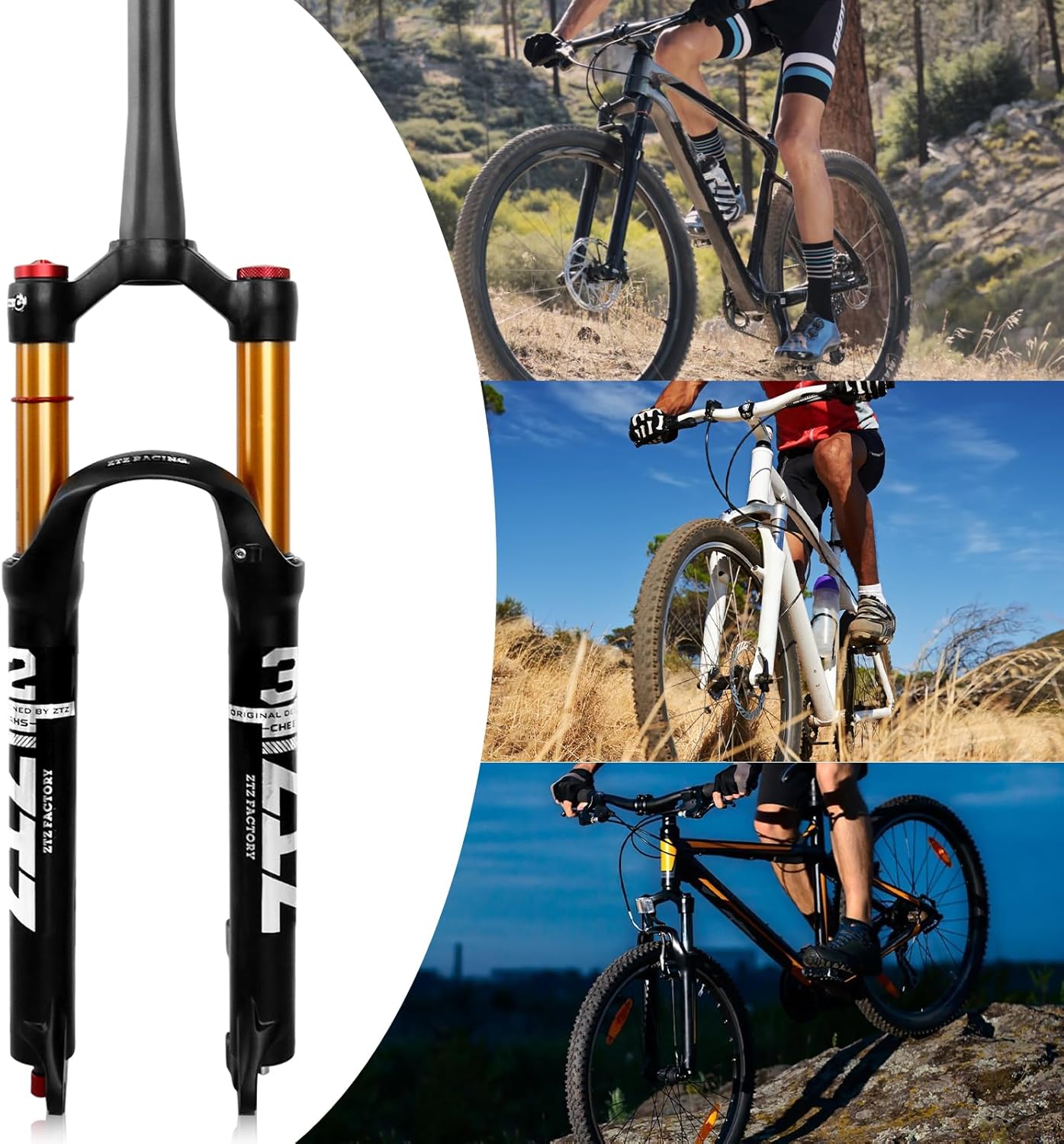 ZTZ 26/27.5/29 inch MTB Air Suspension Fork, 1 1/8 to 1.5 inch Tapered Tube,120mm Travel,QR 9mm*100mm, Manual Lockout, Ultralight Front Fork for XC/AM Mountain Bike