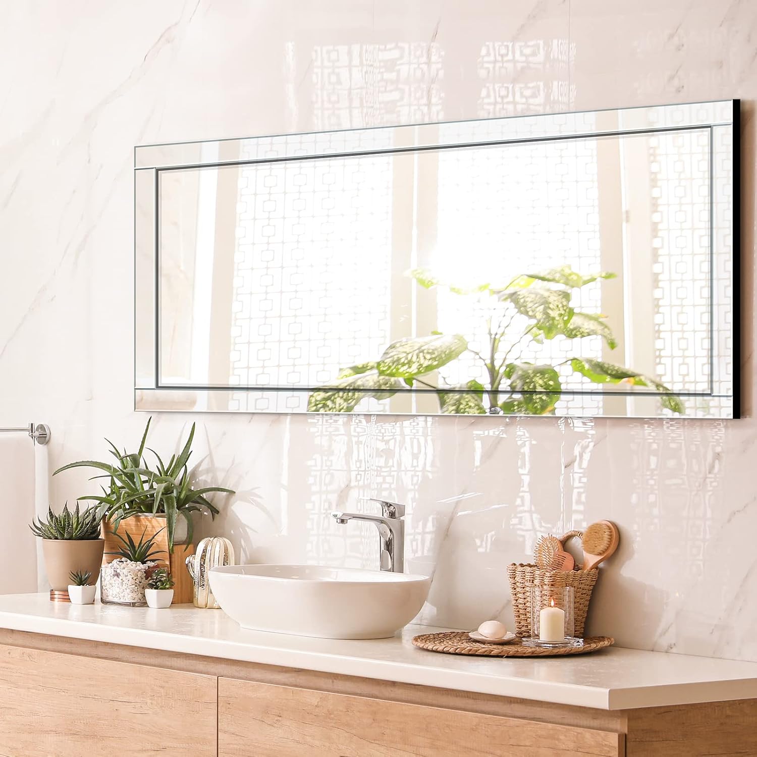 syndra 65x24 full length wall mirror, large rectangle mirrors with reflect frame, wall mounted/hanging, full body mirror for bedroom, living room, bathroom, dressing room & gym decor clear 65"l x 24"w