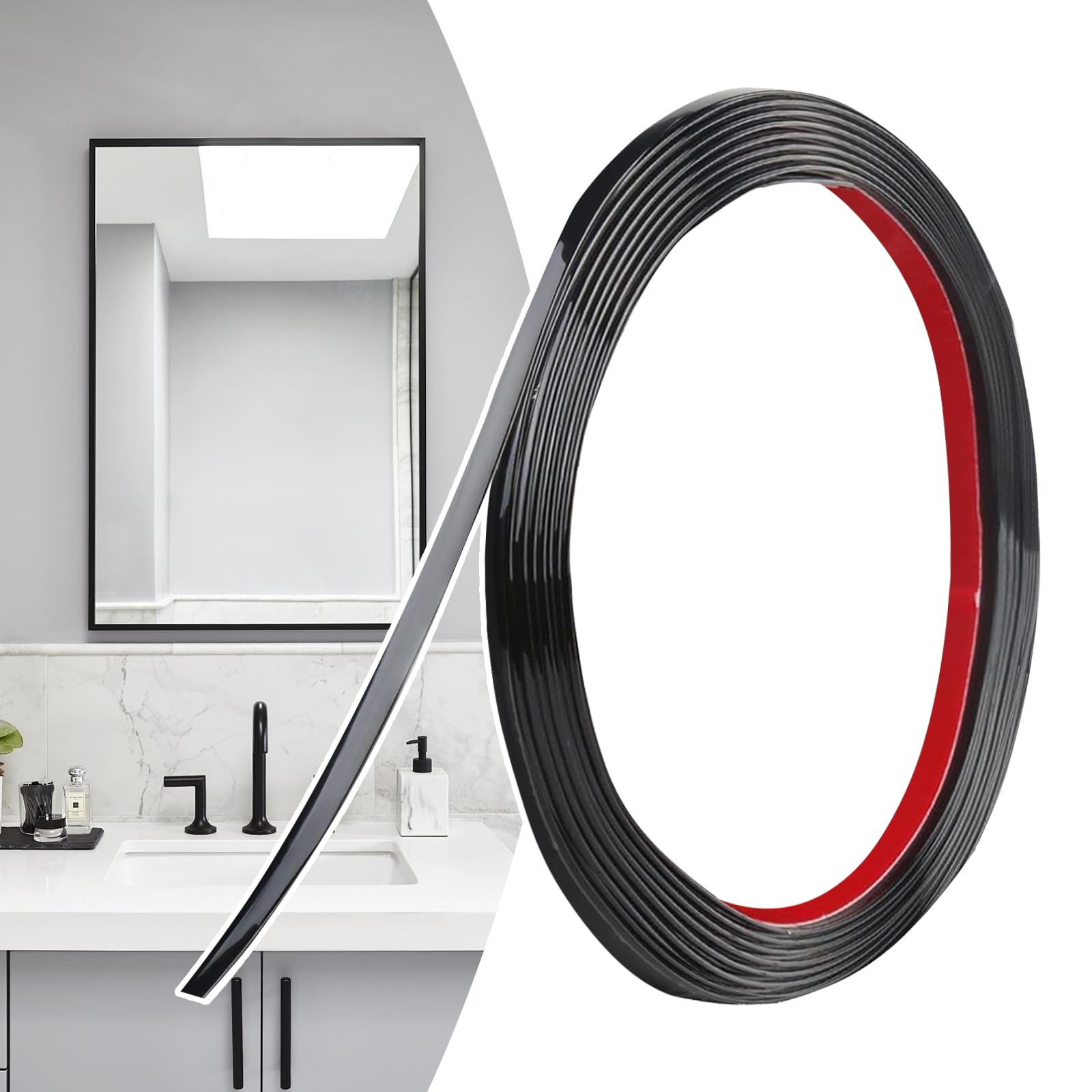 Self Adhesive Wall Mouldings Black, Flexible PVC Wall Mouldings Takeaway And Paste, Suitable For Wall, Mirror, Ceiling, Floor, Cabinet, Tiles, Edges, DIY Mouldings (6M x 0.5cm) — image 1