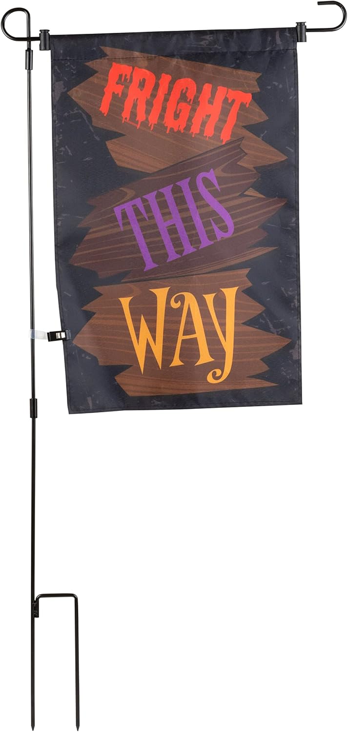 Halloween Garden Flags Value Pack w Lawn Poles- (8 Different 12" x 18" Signs) - Outdoor Weatherproof Banners - Spooky Halloween Yard Fall Decor - Interchangeable Party Decorations w Two Poles Included