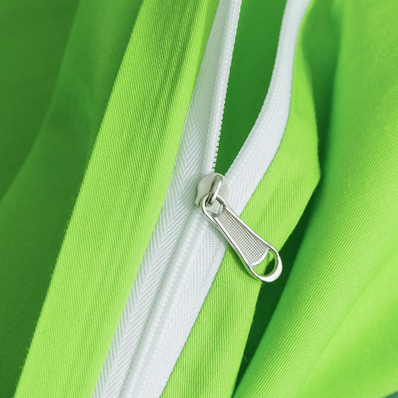 SUSYBAO Bright Green Duvet Cover Twin 100% Cotton 2 Pcs Set 1 Single Light Green Duvet Cover with Zipper Ties 1 Pillow Sham Farmhouse Neon Green Bedding Set Soft Comfortable