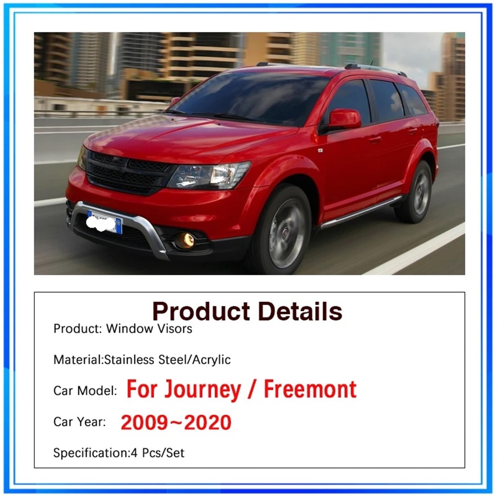 Osłona przeciwdeszczowa na boczną szybę Pasuje do Fiata Freemont 2009~2020 Dodge JC Journey Szyba samochodu Osłona przeciwsłoneczna, przeciwdeszczowa, osłona Deflektor wody deszczowej