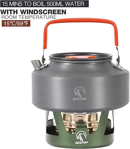 Miniatura 2 de REDCAMP Mini estufa de alcohol para mochileros, quemador de alcohol ligero de latón con soporte de aluminio para camping y senderismo, verde