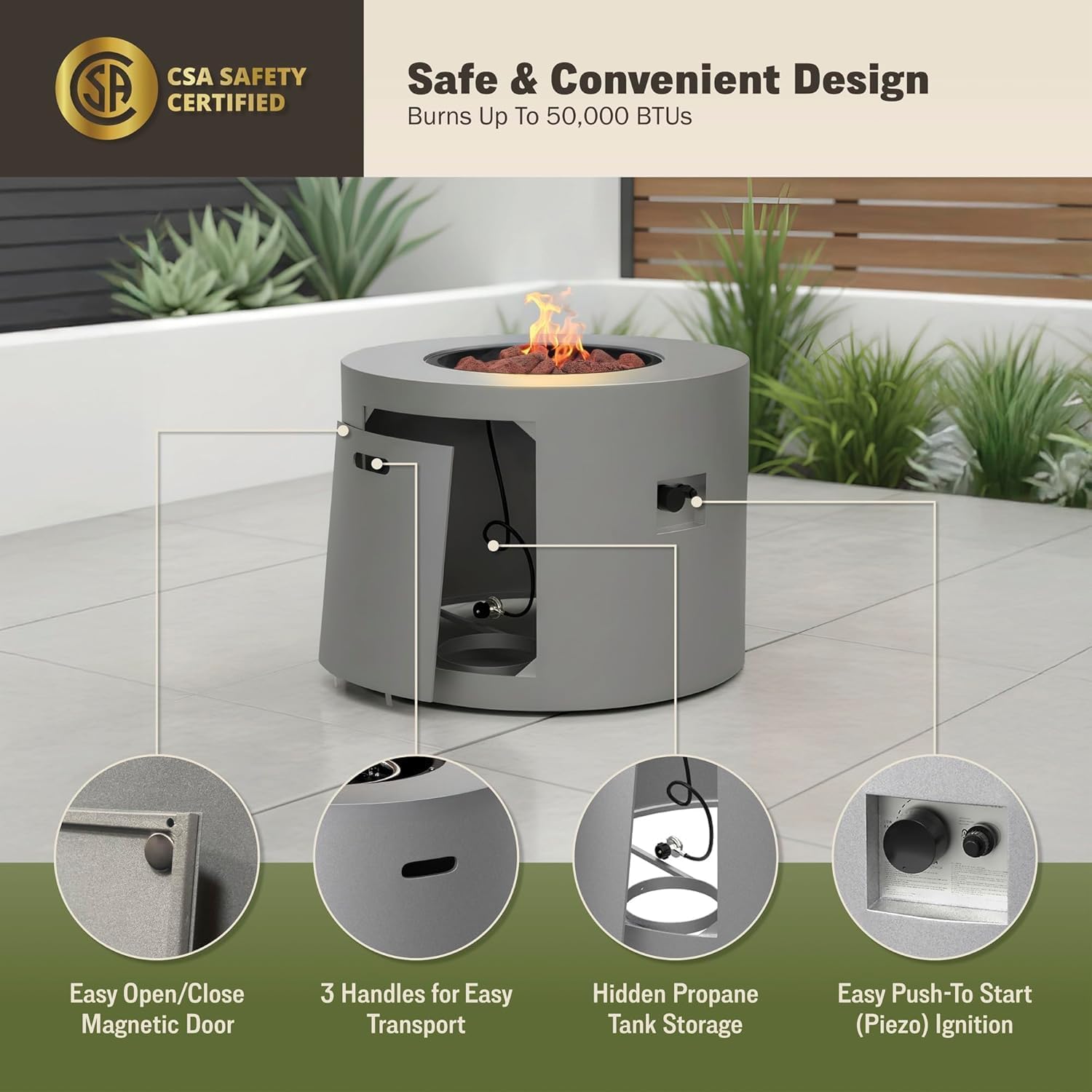 32" Smokeless Propane Fire Pit Table w/Lid, Alloy Steel Round Outdoor Patio Firepit Table 50,000 BTUs, Lava Rocks, Weatherproof Cover, CSA Safety Certified, for Wooden Deck, Backyard and Pool