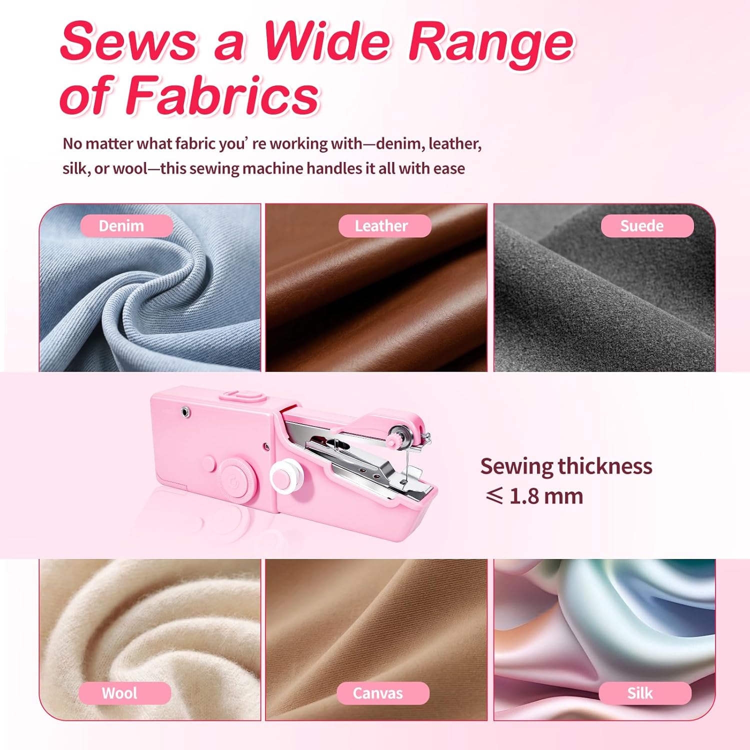 Handheld Sewing Machine, Mini Portable Electric Sewing Tool for Quick Stitching & DIY Crafts. Easy-to-Use Hand Stitcher Sewing Machine Kit for Beginners & Adults, Pink