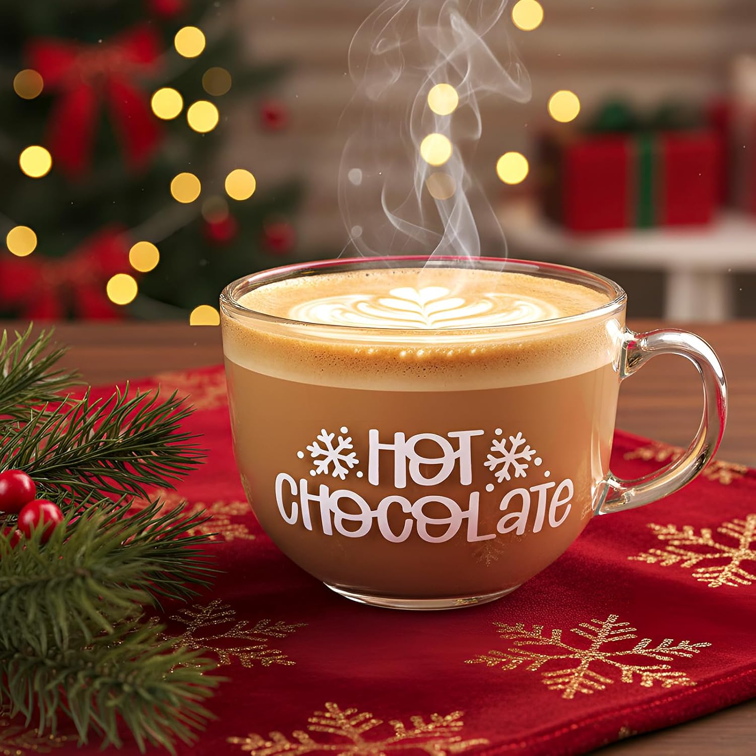 Sliner Set of 6 Christmas Glass Coffee Mugs with Handle, 16 oz Clear Irish Coffee Mugs Footed Irish Glasses Christmas Glasses Winter Holiday Cups for Beverages Latte Hot Chocolate(Elegant)