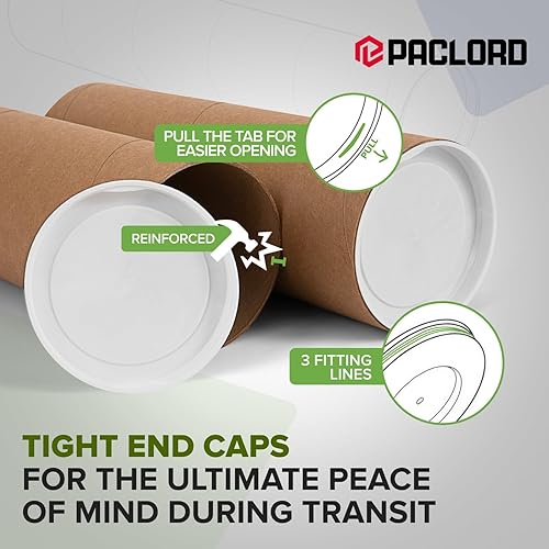 Miniatura 173 de Tubos de correo de papel kraft reforzado de 3 x 24 pulgadas, paquete de 4 tubos con 2 tapas cada uno, tubo de cartón fabricado en Estados Unidos