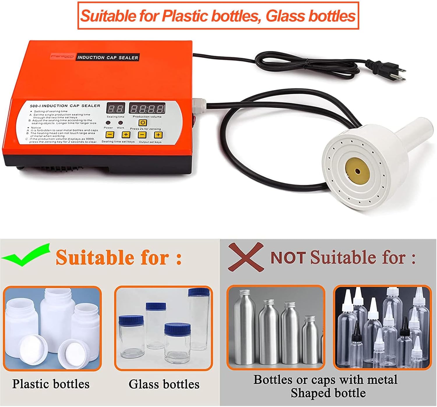 Handheld Induction Sealer 15mm -130mm Induction Bottle Cap Sealer Electromagnetic Induction Aluminum Foil Sealing Machine for Bottles