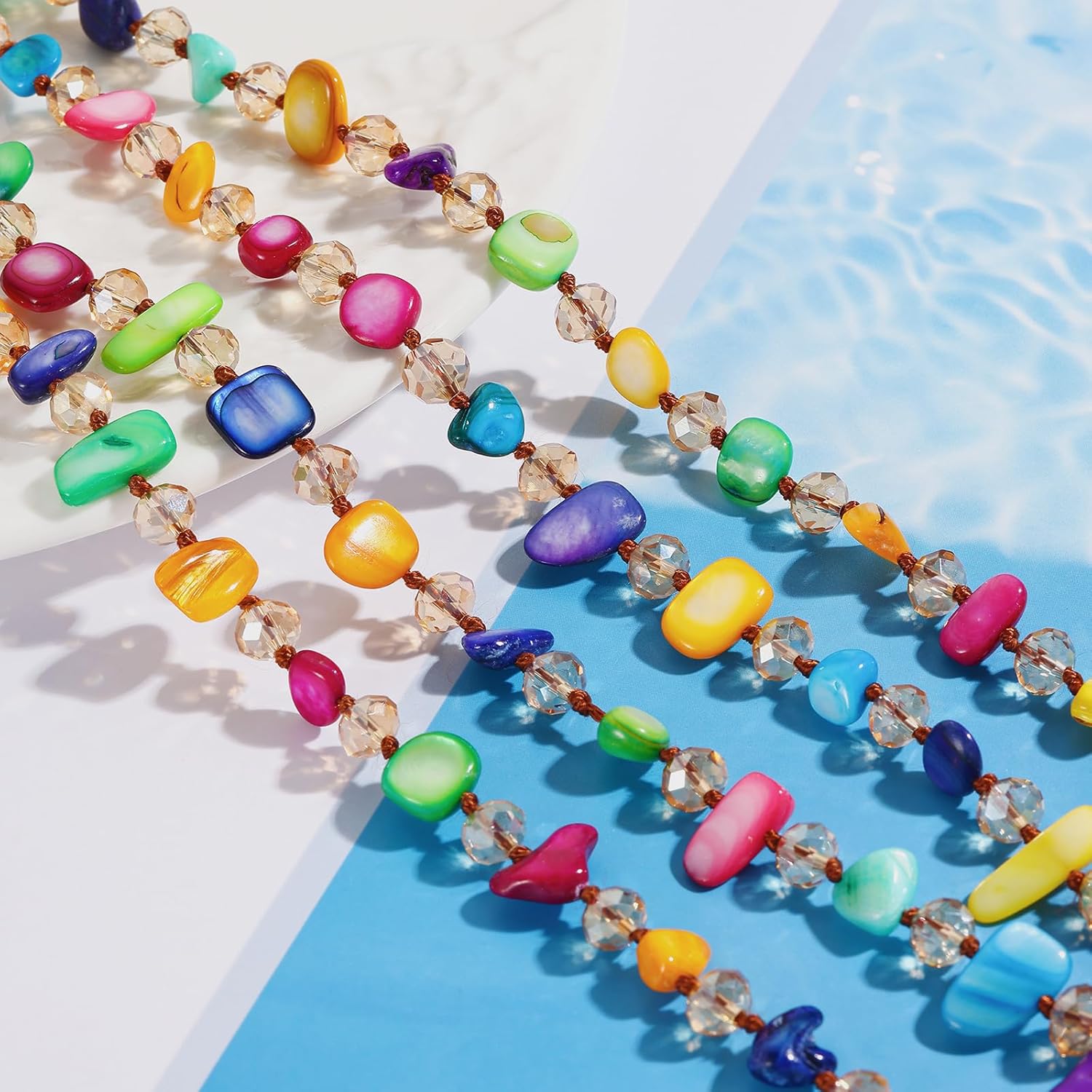 Firstmeet Long Knotted Beaded Necklace Boho Glass Beads Handmade Necklace for Women - Image 3