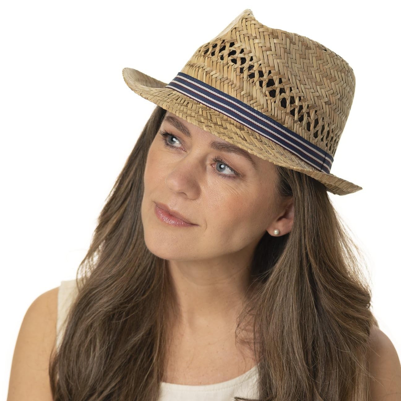 Lipodo Chapeau en Paille Harvester Stripes Femme/Homme - Made in Italy de Plage Soleil Trilby avec Ruban Gros Grain Ete Printemps-ete