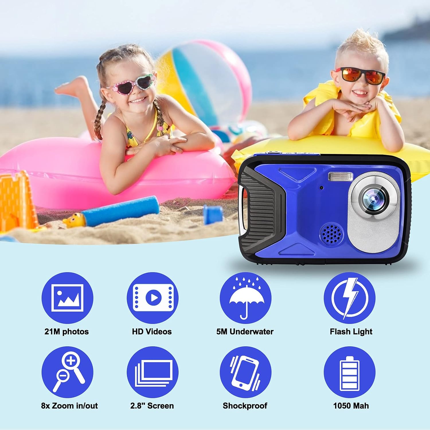 waterproof camera lovpo 16ft underwater camera full hd 1080p 21mp kids digital camera with 2 8 lcd screen 8x digital zoom shoot camera for snorkelin