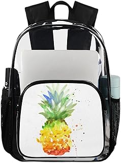 Mochila transparente de abacaxi em aquarela, mochila transparente impermeável de abacaxi colorido mochila transparente de PVC com alça de ombro reforçada para escola, trabalho, viagens, Multicor