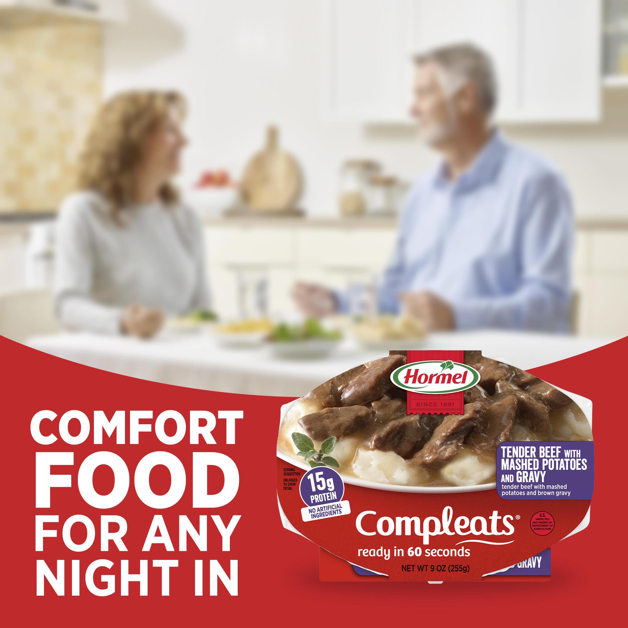 HORMEL COMPLEATS Tender Beef With Mashed Potatoes & Gravy Microwave Tray, 9 oz. (6 Pack)