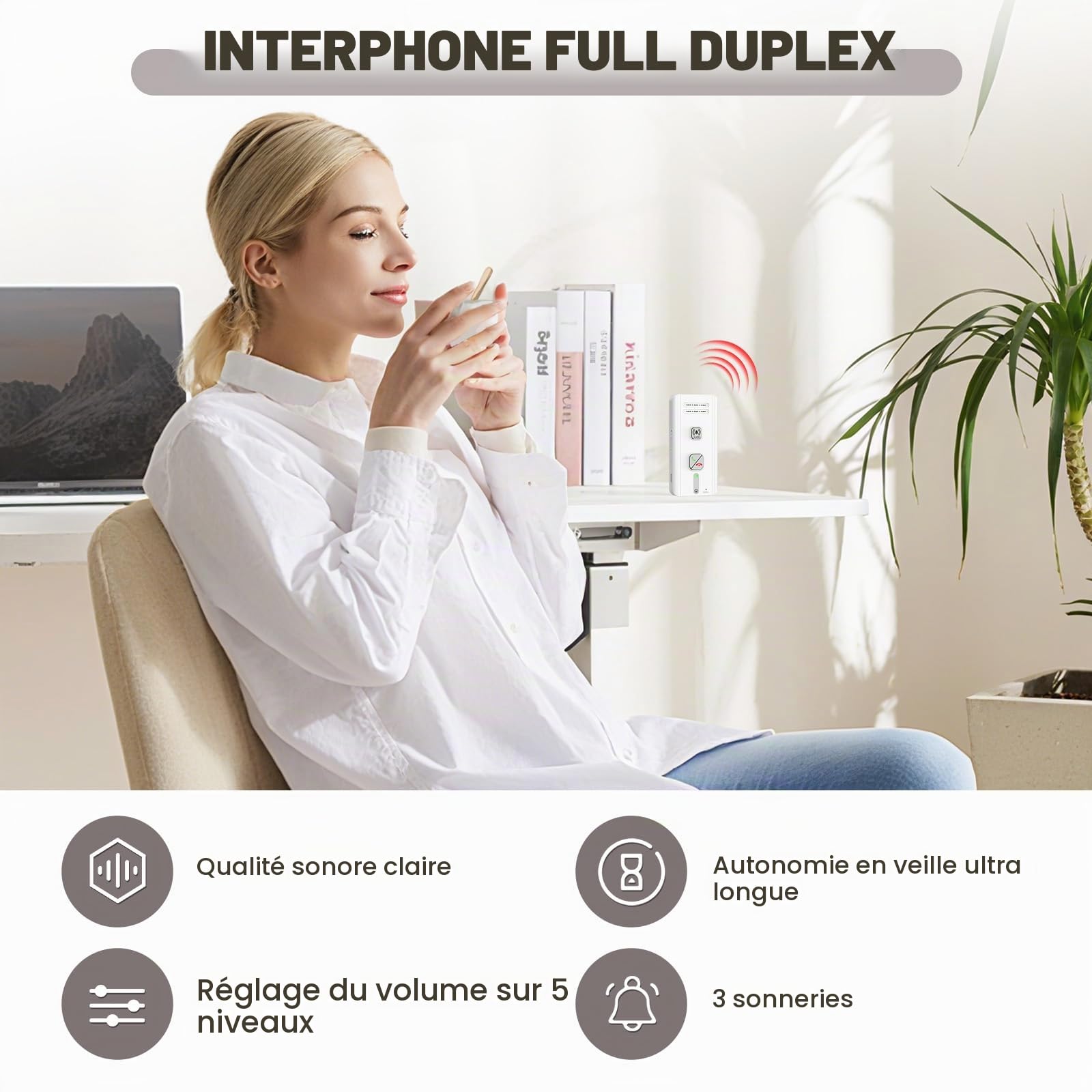 Interphone sans Fil, 500m Système D'interphone sans Fil Longue Portée (Blanc - Lot de 3)