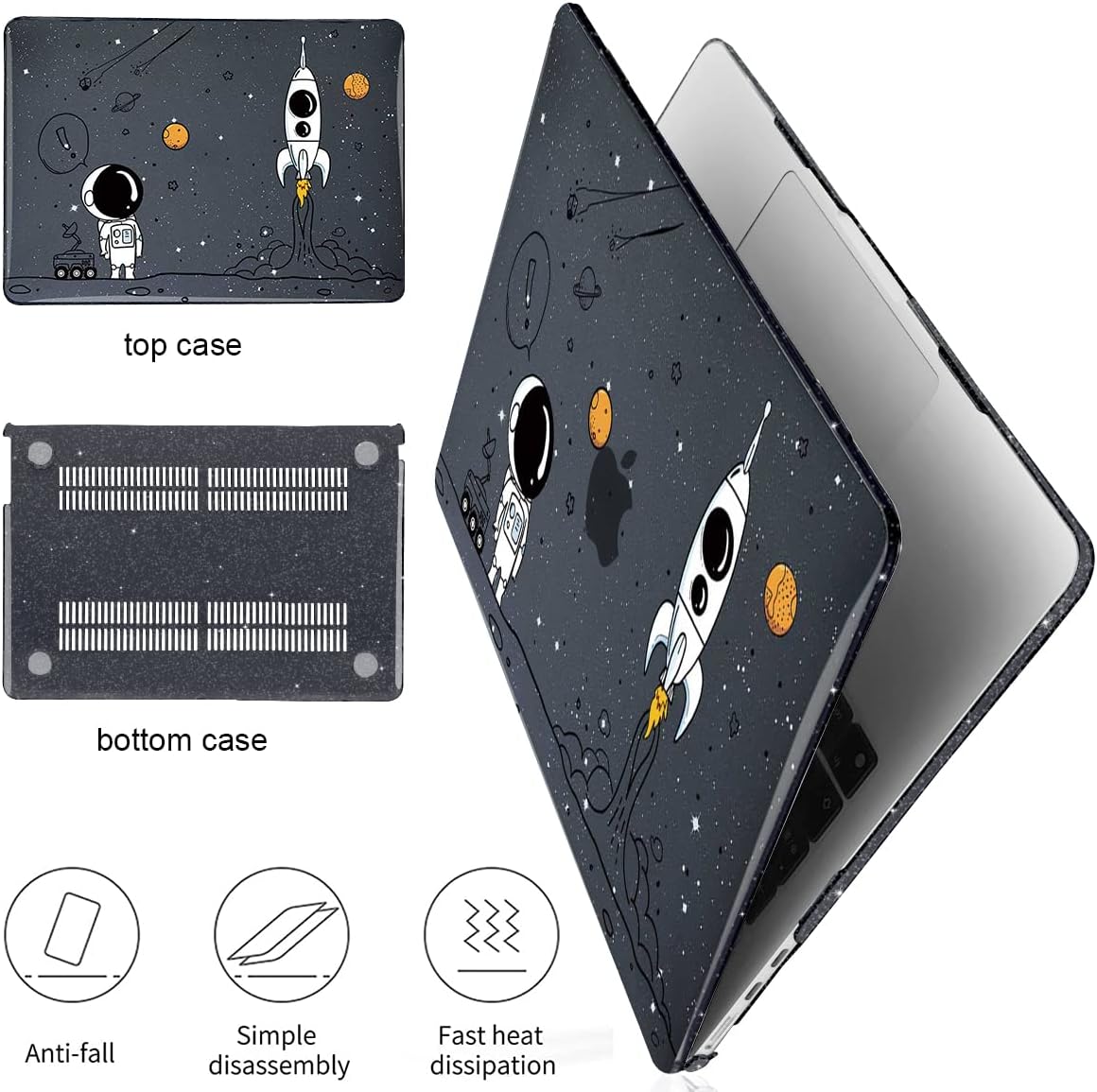 Compatible with 2026 M5 MacBook Air 15 inch Case, 2026 2025-2023 M5 A3448 M4 A3241 M3 A3114 M2 A294, Shiny Plastic Hard Shell Cover Keyboard Skin Screen Protector, Astronauts & Spacecraft
