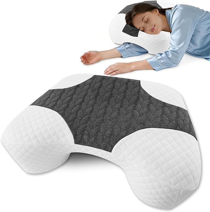 Side Sleeper Pillow with Arm Hole - Memory Foam Pillow for Neck & Shoulder Pain Relief, 3-in-1 Design for Back/Stomach Sleepers, Grey