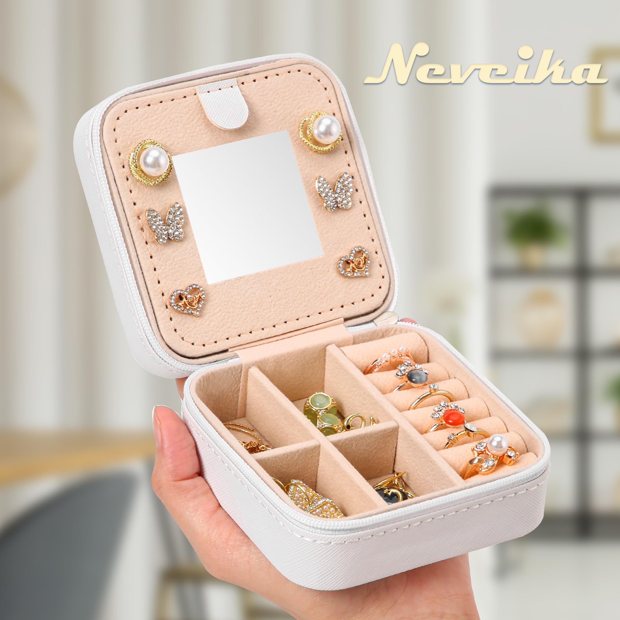 Neveika Mini Boîte à Bijoux De Voyage Portable - Petite Boîte à Bijoux En Cuir En Forme De Coquillage - Avec Poignée Supérieure - Organisateur De