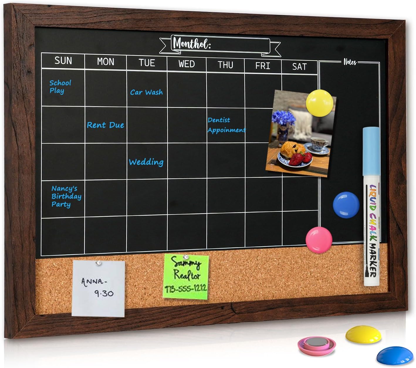 4 THOUGHT Chalkboard Calendar Corkboard Combo, 12" x 16