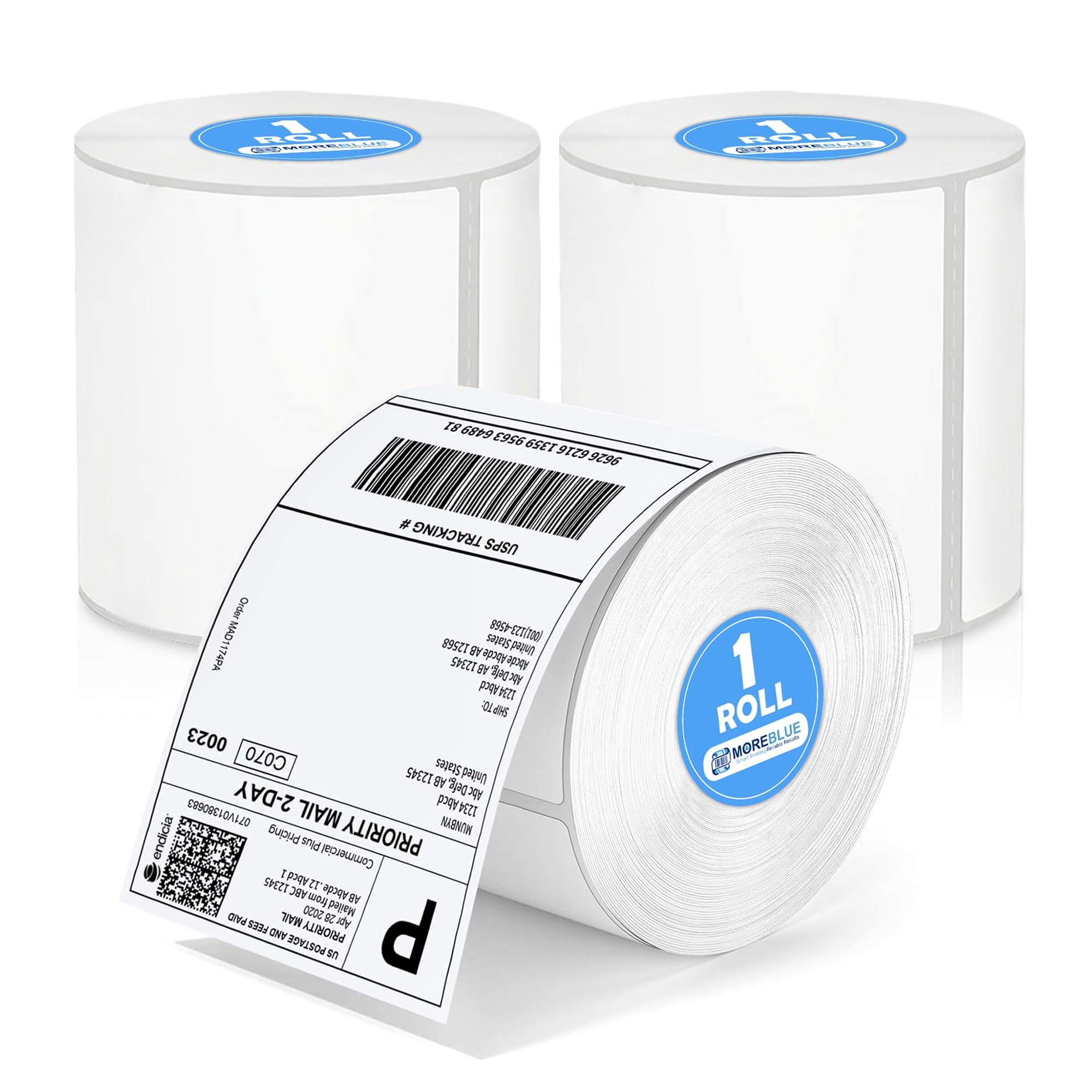 MOREBLUE® 4x6 Thermal Label Roll for Shipping 3Roll, 100mm x 150mm (400 Label) Direct Thermal Shipping Labels Sticker Roll | Strong Adhesive Barcode & Address Labels for Courier