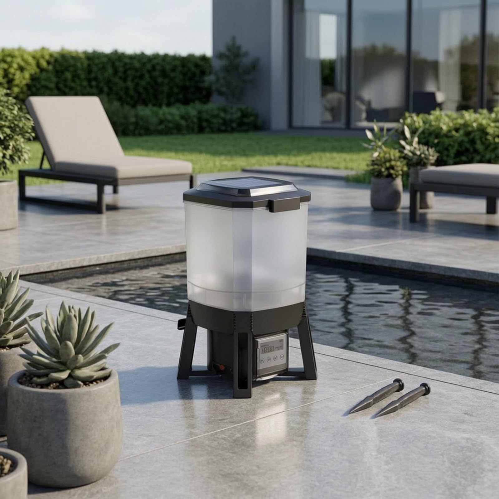 Alimentador Solar Peces Portátil Alimentador Automático Peces sin Grumos Comero para Jardín