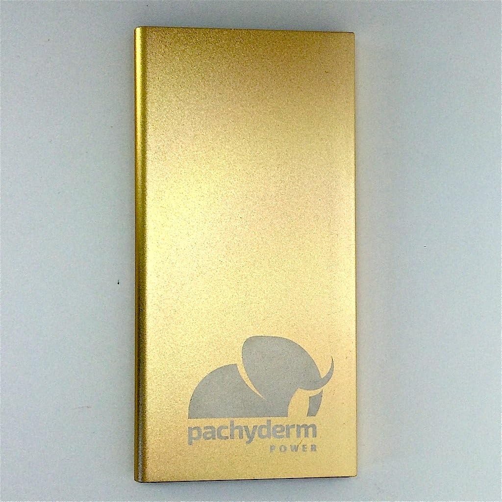 Pachyderm POWER 10,000mAh Ultra Slim, Dual USB, Portable Battery Charger External Battery Pack Power Bank (Color: SOLID GOLD/WHITE LOGO)