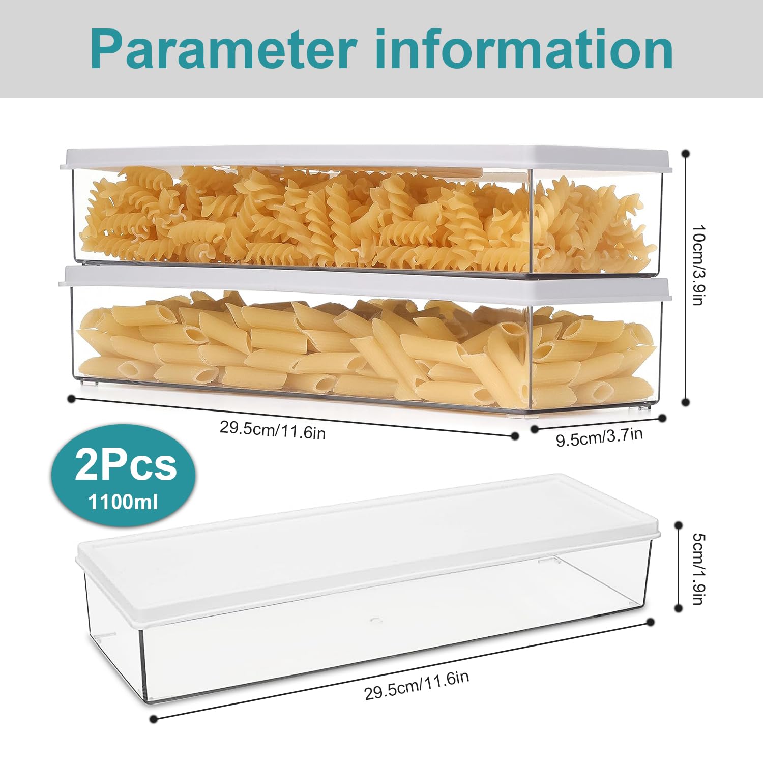 2 Contenitori per Cucina, Contenitori per Alimenti Impilabili Organizzatore con Coperchio Ermetico Contenitori Trasparenti per Dispensa e Cucina (1100 ml)
