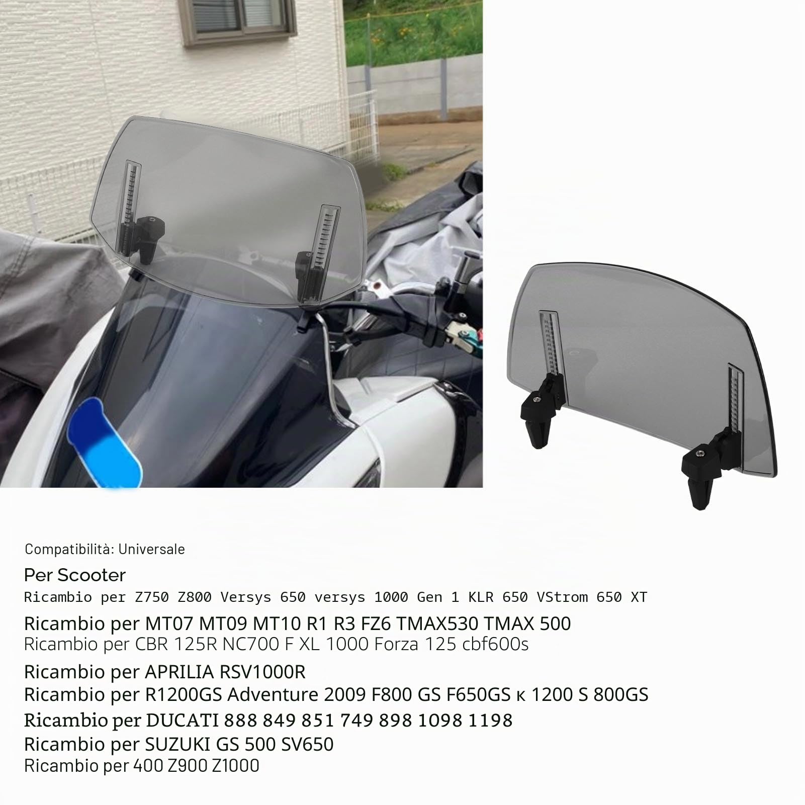 Tissting Parabrezza Moto, 29 x 22 cm Parabrezza Estensione Universale Regolabile ABS Deflettore Aria Moto con Clip, Parabrezza Spoiler Deflettore Aria per MT07 MT09 MT10 R1 R3 FZ6 TMAX530 TMAX 500