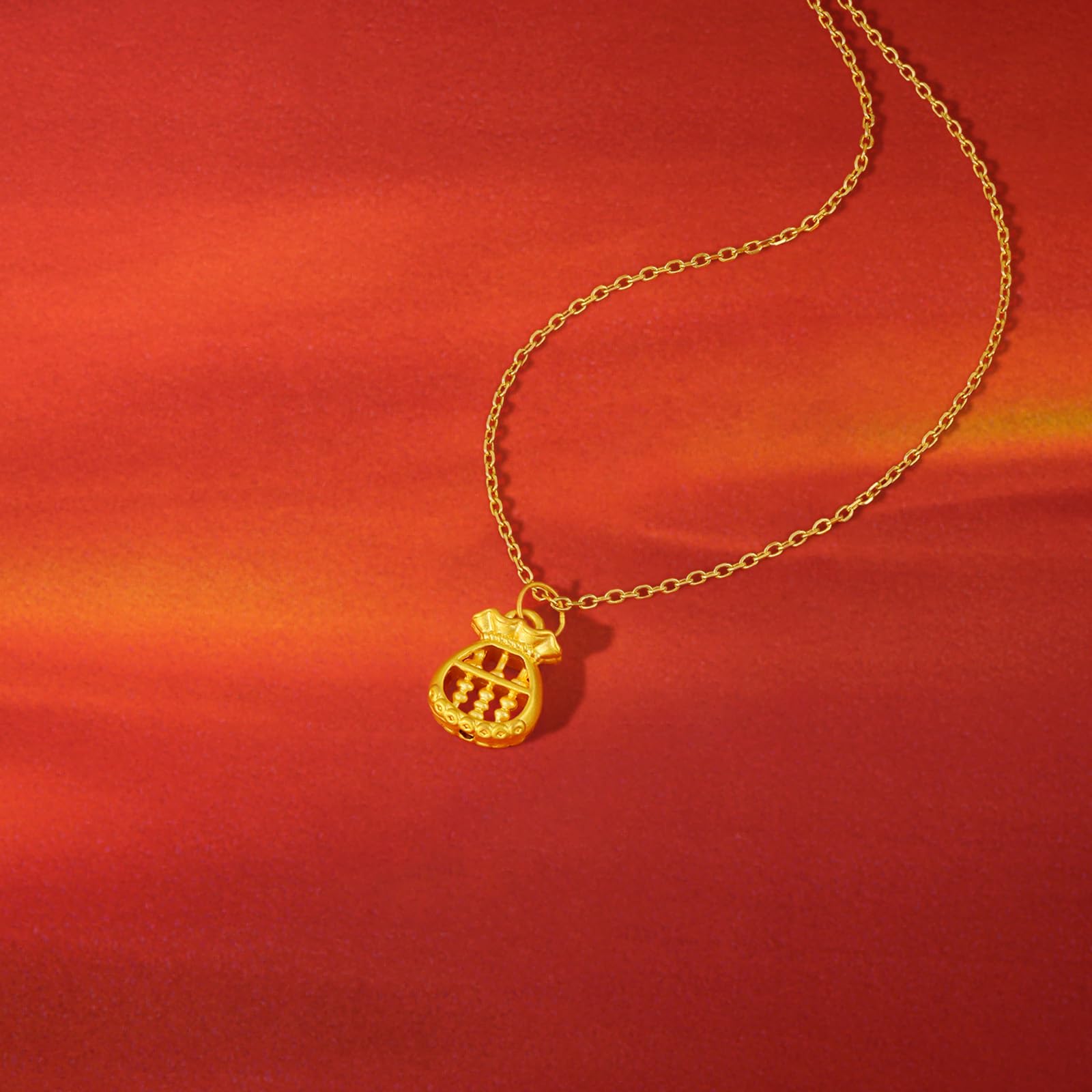 ZHOU LIU FU 24K Gold Anhänger Gelbgold Lucky Bag Charm Schmuck für Damen Ehefrau Mutter Liebhaber Geschenk Valentinstag Geburtstag Jahrestag (Ohne Halskette)