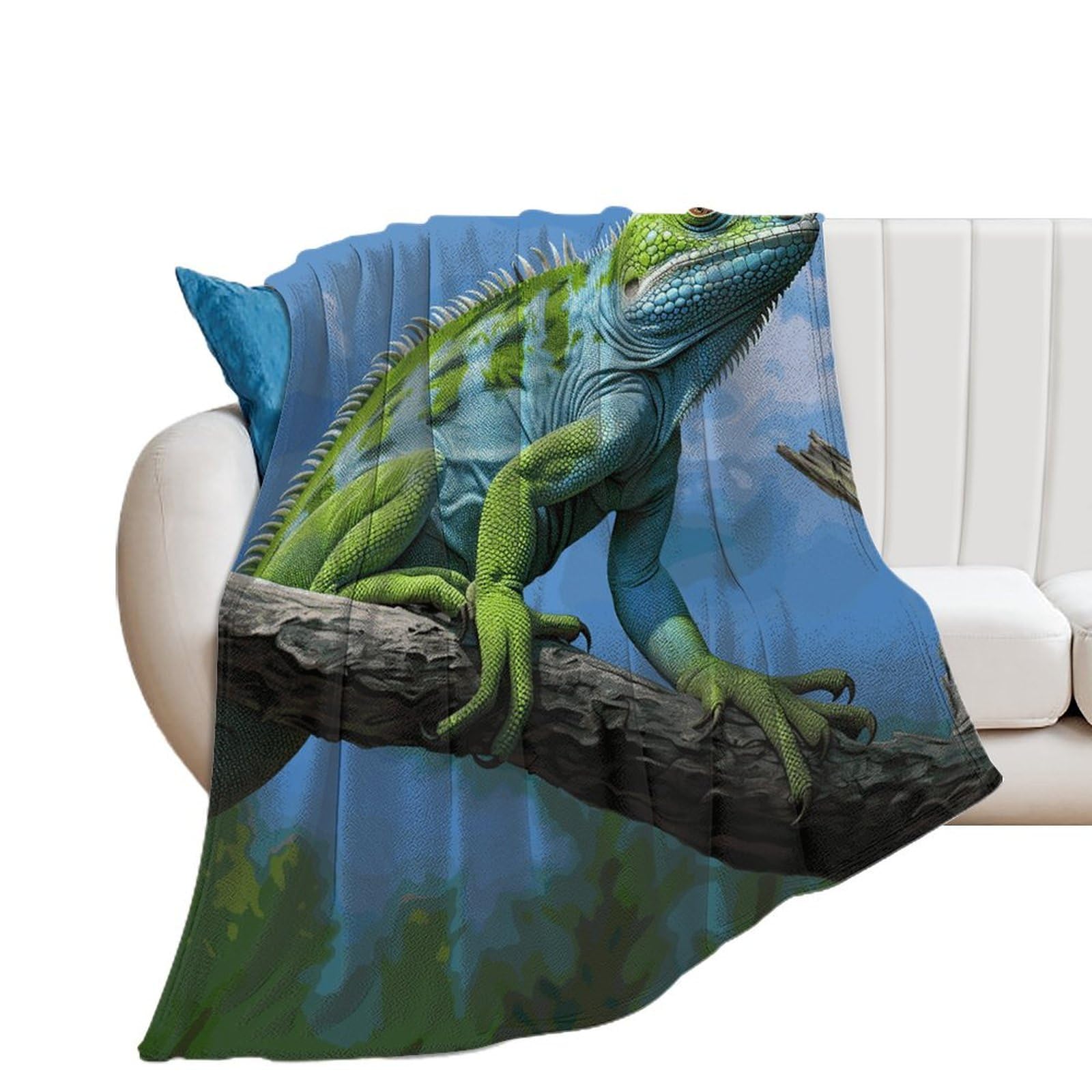 Couverture flanelle lézard vert idéale pour réchauffer vos soirées canapé et nuits de camping