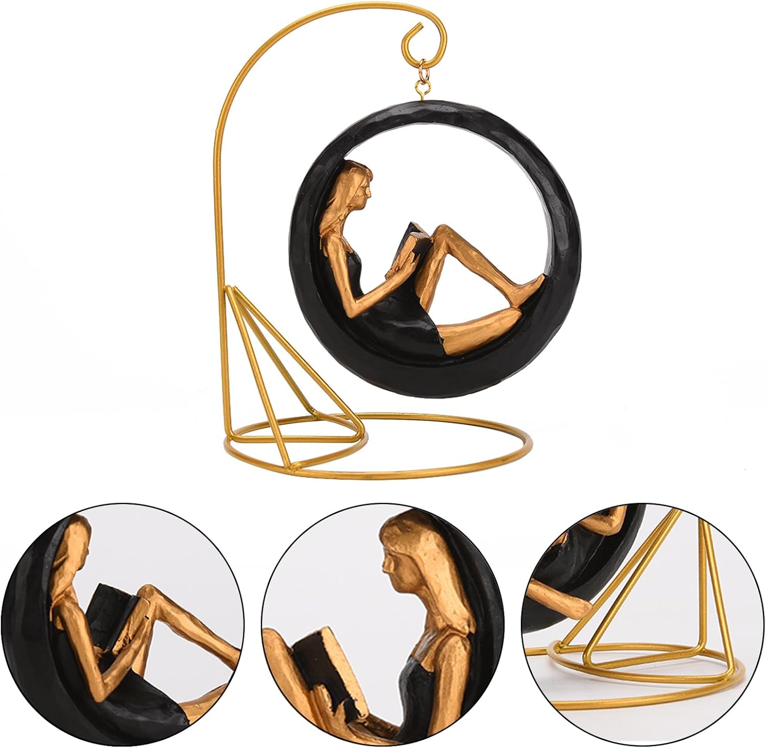 BRABUD Resin Yoga Girl Reading Book Statue Sitting in Circle Figurine Art Ornament Home Bookshelf Desk Library Office Decor Gift TQSHBS15
