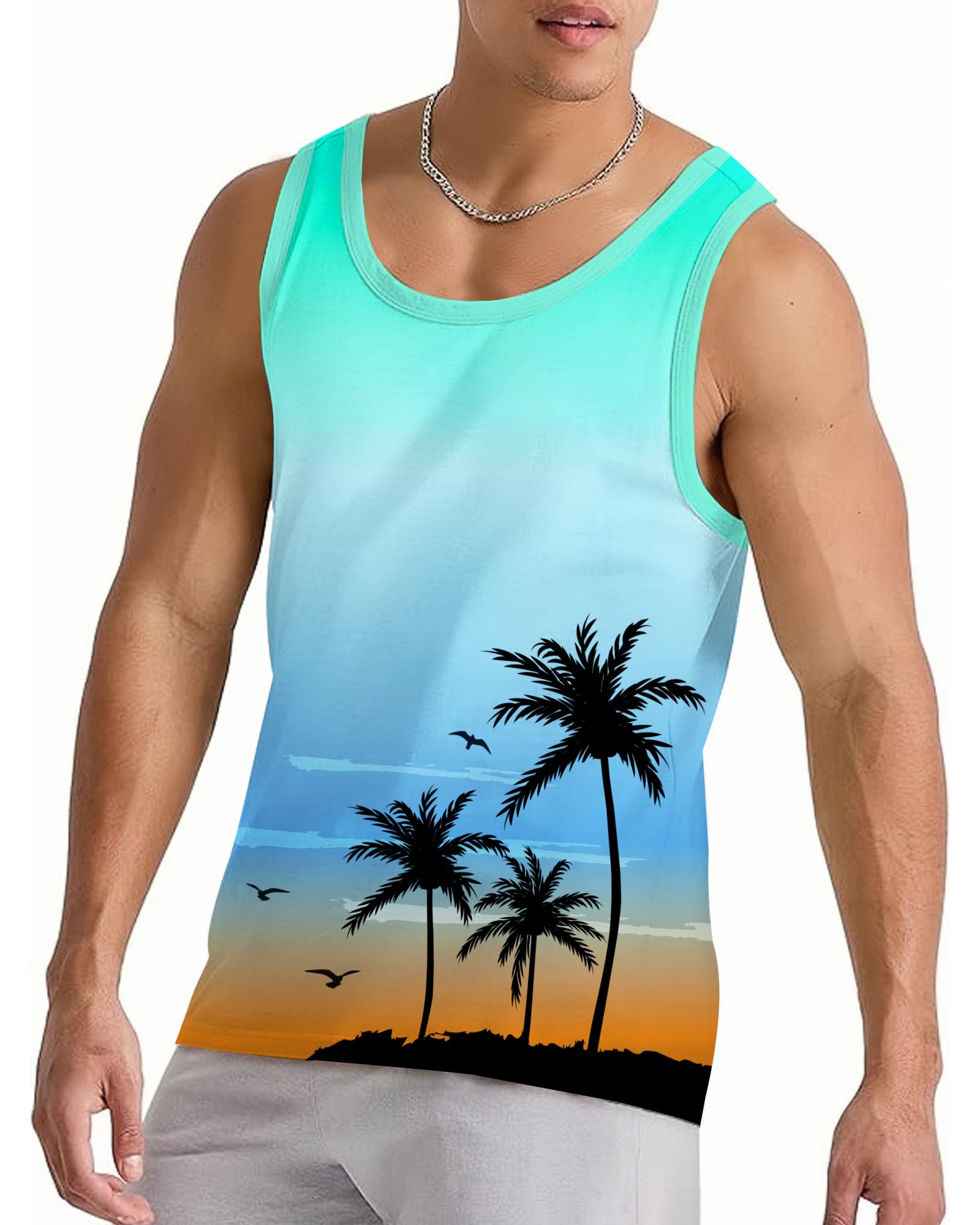 3XL Nidoul Mens Beach Tank Tops Summer Graphic Palm Tree Sleeveless Shirts for Men Vacation Gym Running Workout Tank Top