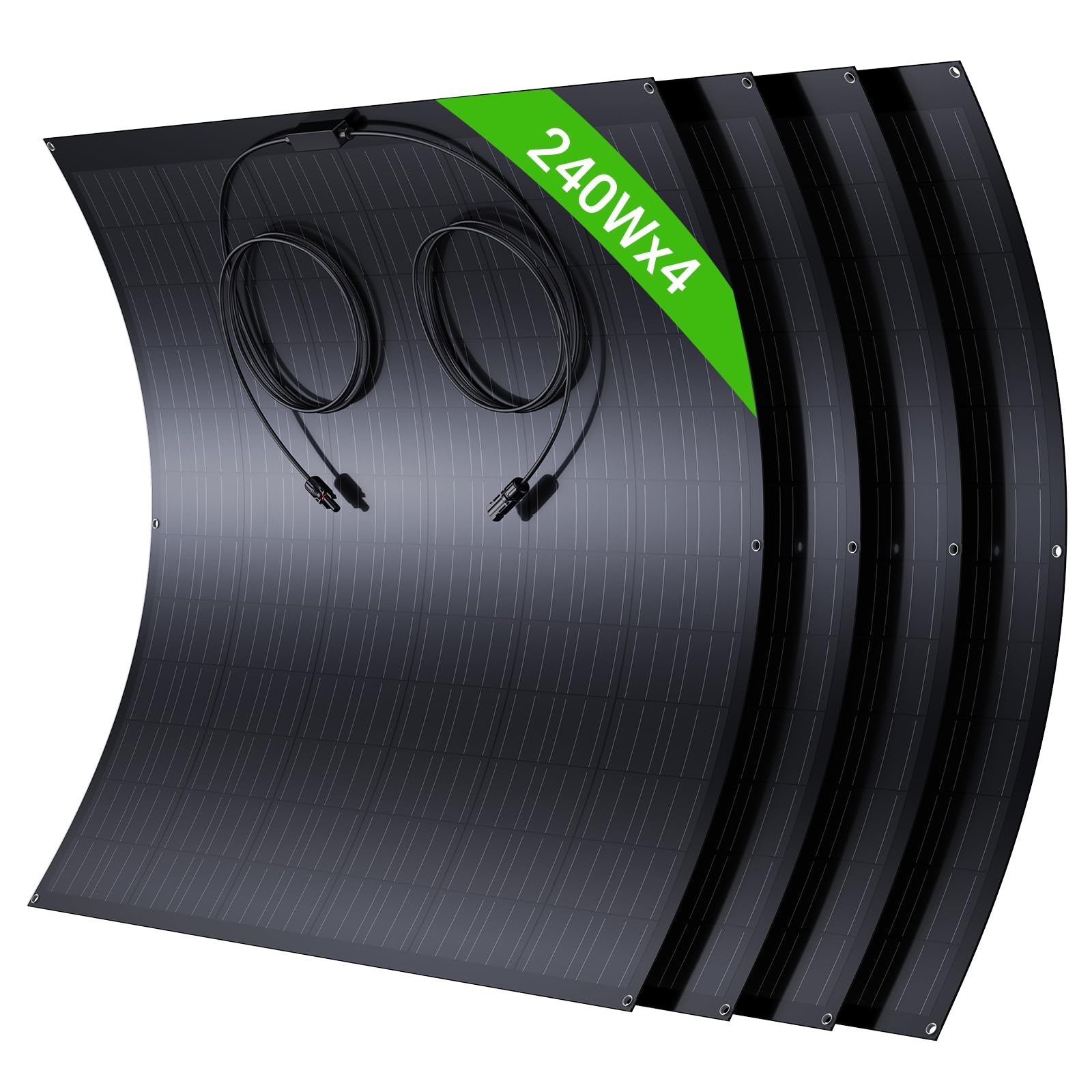 BATENORY 960W Solarpanel Flexibel Monokristallines Solarpanel, 4X 240W Solarmodul mit 3 m Solarkabel, 6-Loch-Montage IP67 Wasserdicht 21V/11A Solarpanel für Balkonkraftwerk, RV, Camping,0% MwSt