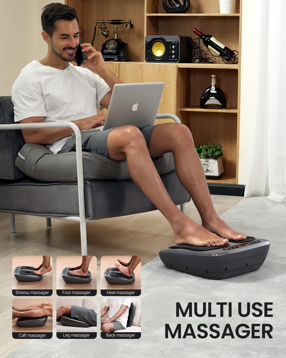 RENPHO Massaggiatore per piedi vibrante e rotante, Massaggiatore elettrico Shiatsu per piedi con digitopressione, Pannello touch, 2 programmi, 3 modalità automatiche