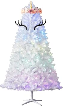 Treetopia Unicorn Christmas Holiday Tree Topper Kit, Pastel Flower Crown with Gold Light-Up Horn, Felt Ears & Eyelashes, Clip-On Holiday Tree Decoration, Festive Indoor Decor