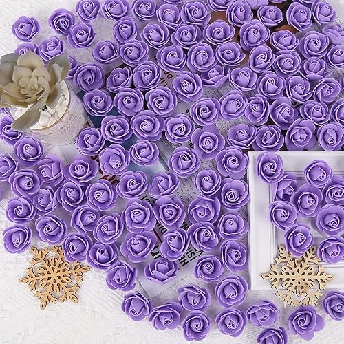 Miniatura 6 de 500 mini rosas de espuma, rosas artificiales moradas de espuma a granel para manualidades, ramos de boda, centros de mesa de baby shower, arreglos