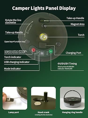 Miniatura 5 de Cadena de luces retráctiles mejoradas, 33 pies de cadena de luces con broche recargable para colgar, 9 modos, tienda de campaña al aire libre,