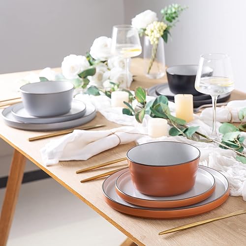 Miniatura 6 de AmorArc Juego de 4 platos y cuencos de cerámica modernos de cerámica, resistentes a las astillas y grietas, aptos para lavavajillas y microondas,