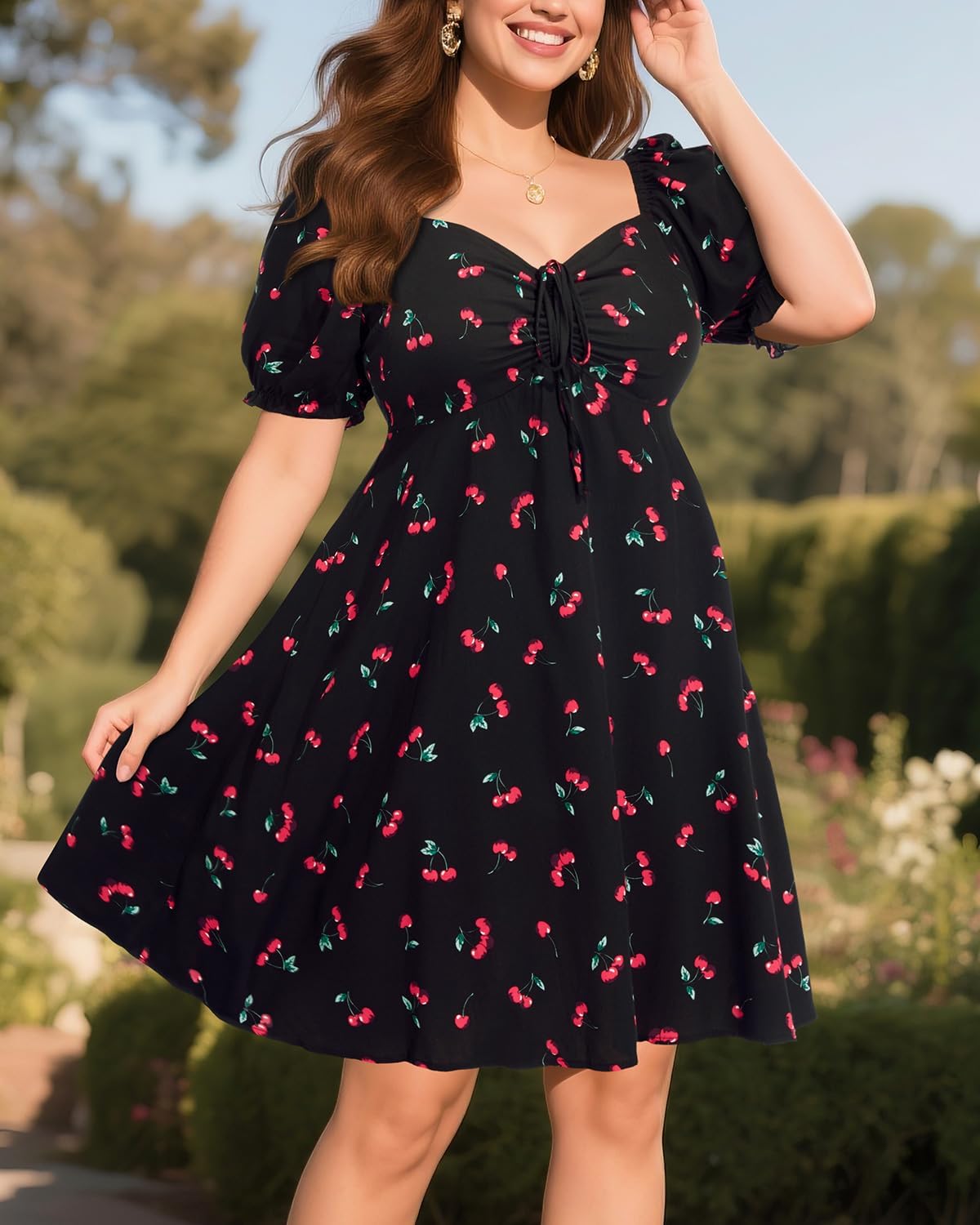 Pinup Fashion Women Plus Size Casual Puff Sleeve Summer Sundress Smocked Short A Line Babydoll Cute Mini Dresses - Image 3