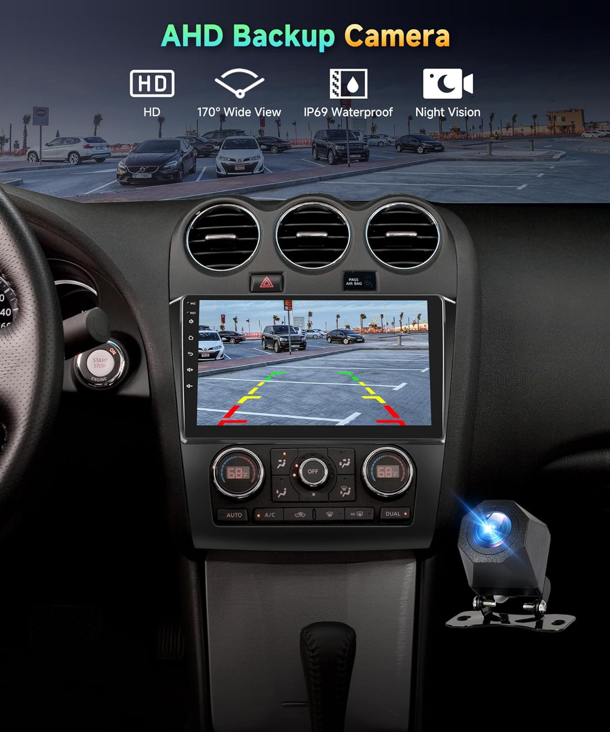 4G+128G Car Radio for Nissan Altima 2008-2012 Auto A/C 9 inch in-Cell Screen Full Touchscreen Stereo Wireless CarPlay/Android Auto Android 15 Bluetooth DSP FM/RDS GPS WiFi SWC AHD Backup Camera