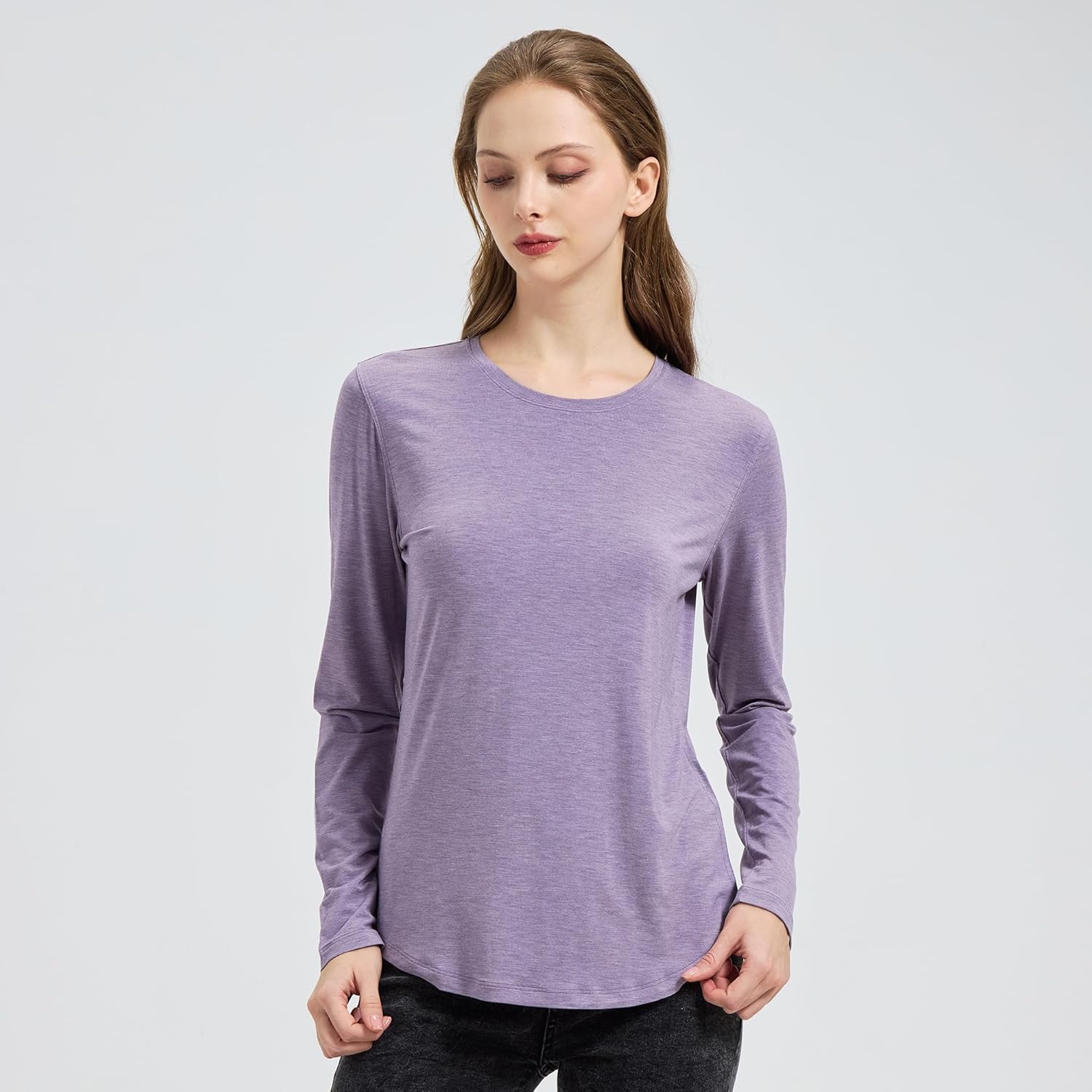 netdraw Women's Lightweight Bamboo Viscose T-Shirt Buttery Soft Curved Hem Long Sleeve Sleep Lounge Pajama Tops - Image 6