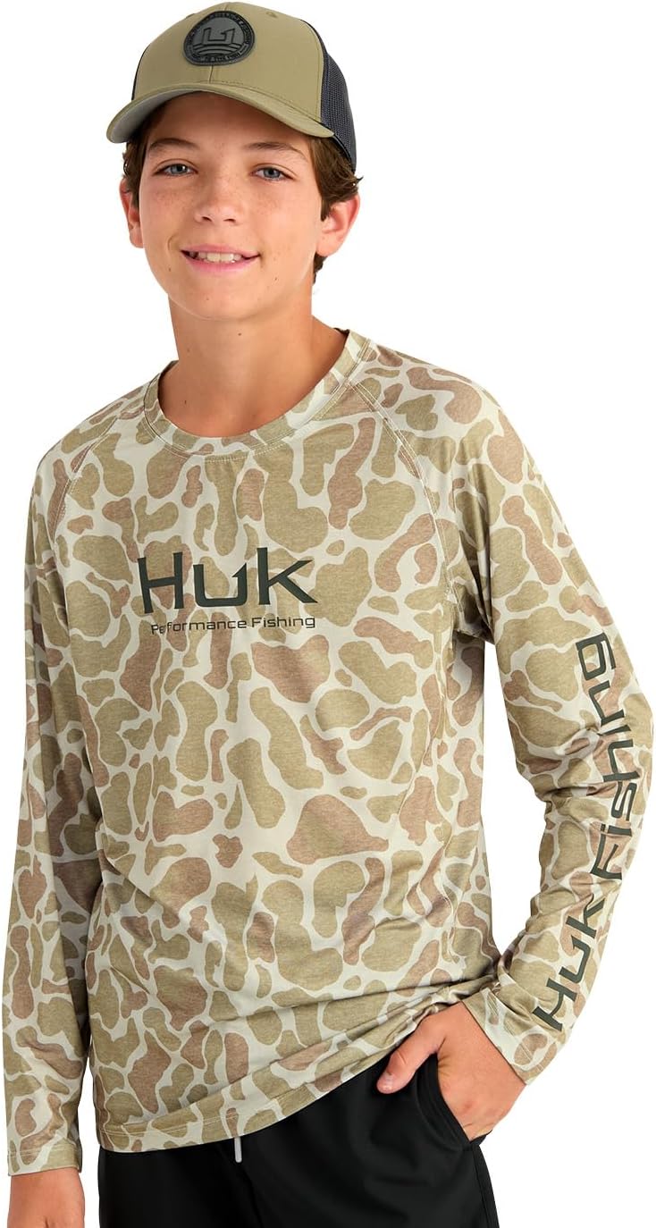 HUK boys Pursuit Lite Crew, Lightweight Performance Long Sleeve Shirt With Upf Sun Protection for Kids